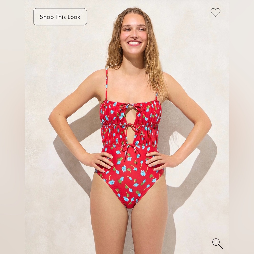 J. Crew Red and Blue Floral One Piece Swimsuit - Picture 5 of 10